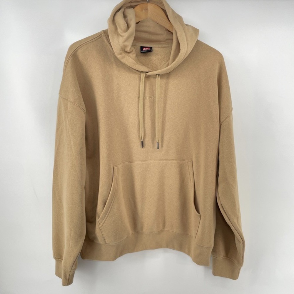 VINTAGE Quiksilver Hoodie Tan Beige Center Logo Y2K Skater Surf Boxy‎ Mens L
